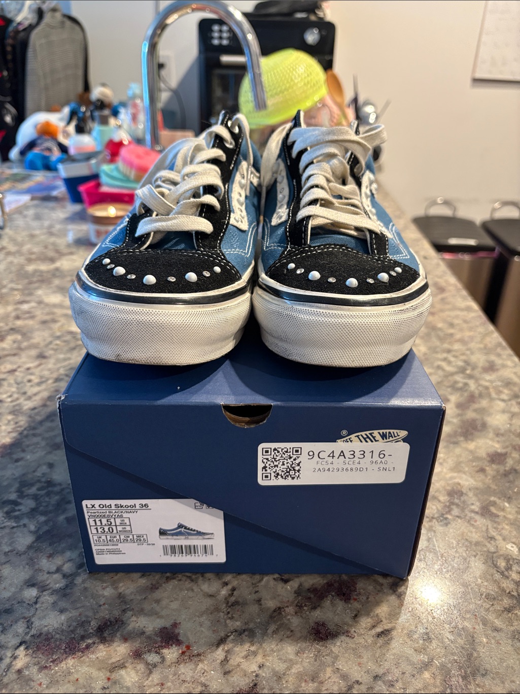 Vans Old Skool Blue & Black Low Top Sneakers With Stud Accents